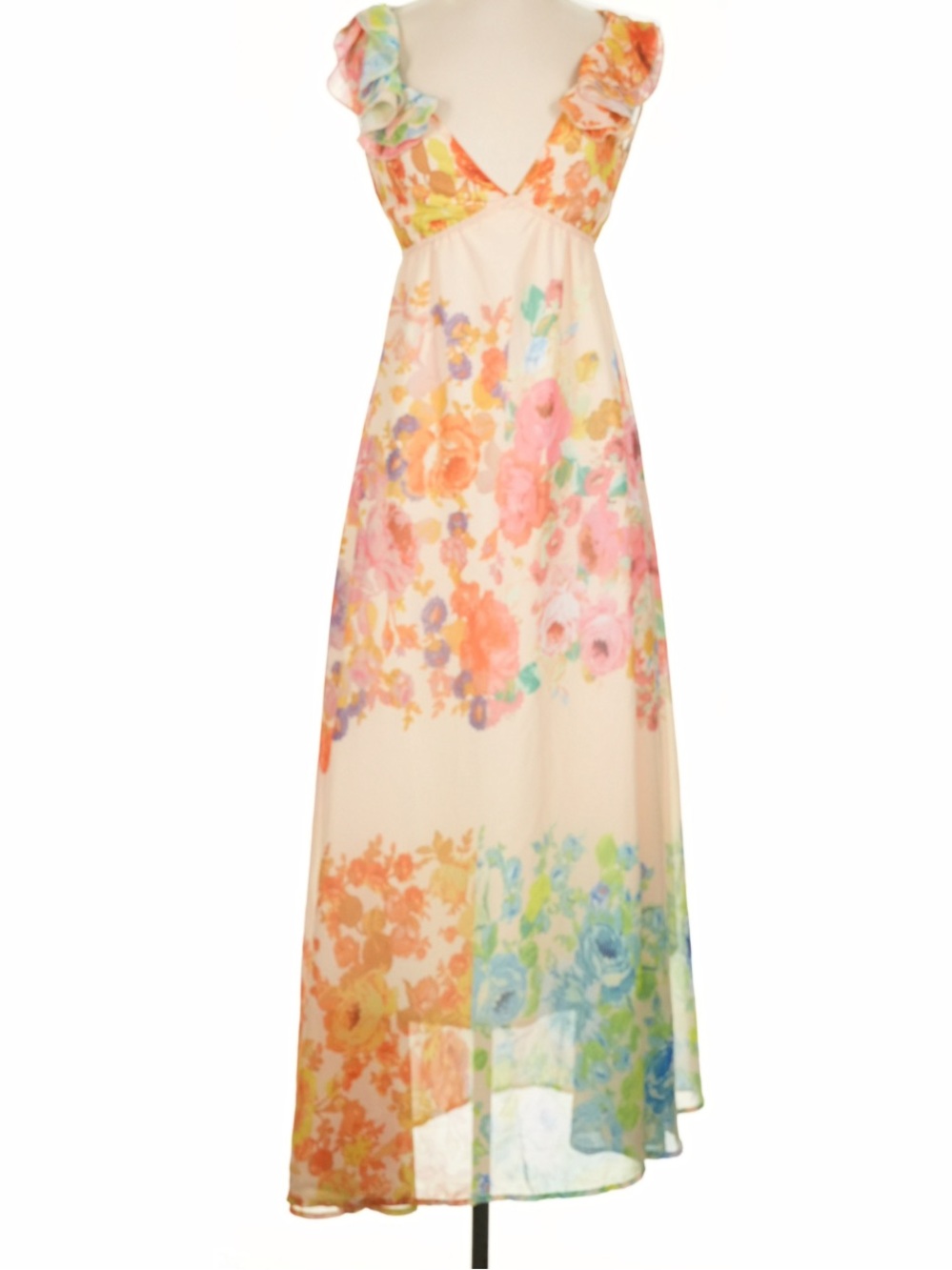 Floral Maxi Dress in White & Multicolor Like New